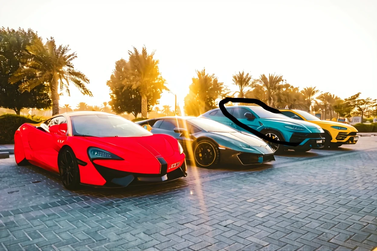 OmniGen2 result for Change the color of the car in the black circle to red.