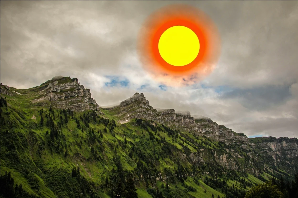 DreamOmni2 result for Add a sun inside the black circle in a clear sky.