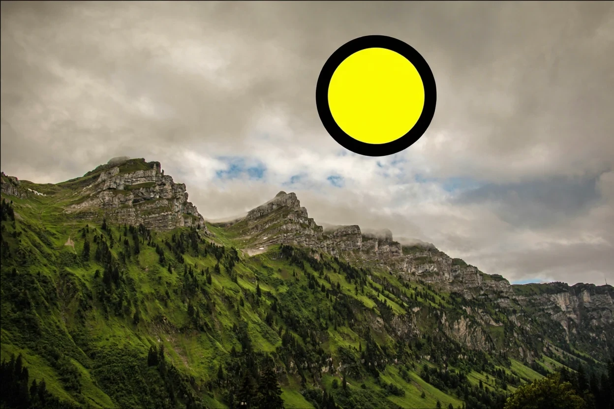 Kontext result for Add a sun inside the black circle in a clear sky.