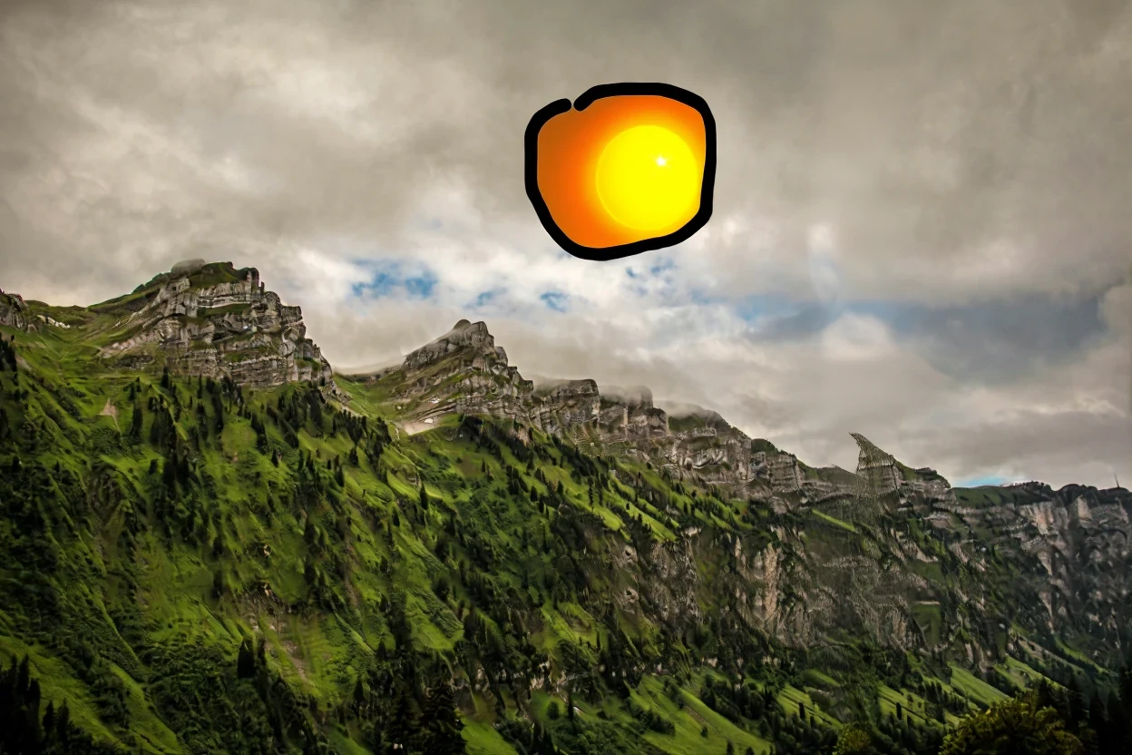 OmniGen2 result for Add a sun inside the black circle in a clear sky.