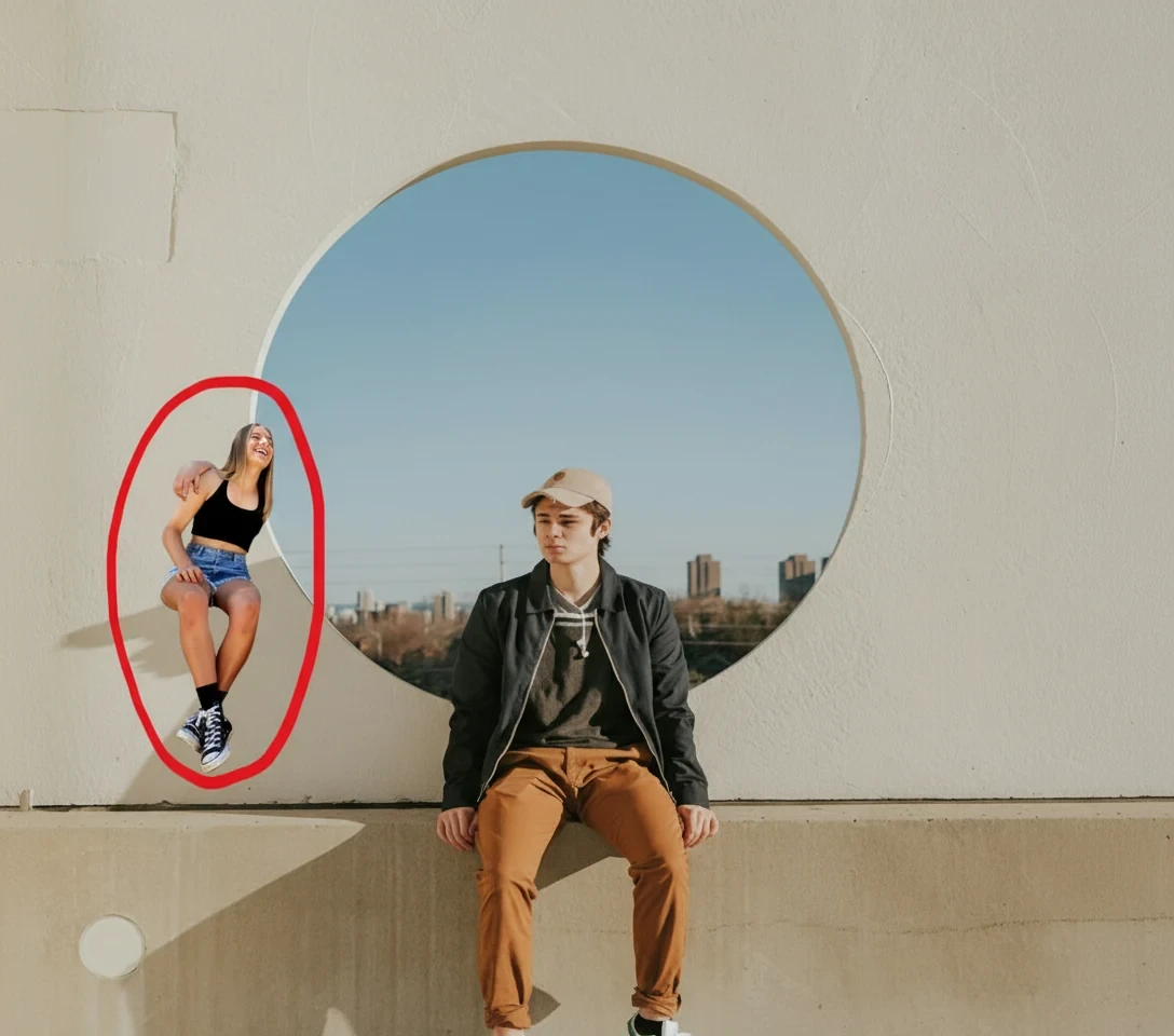 Nano Banana result for Insert the woman in the red circle from the second image into the red circle in the first image.