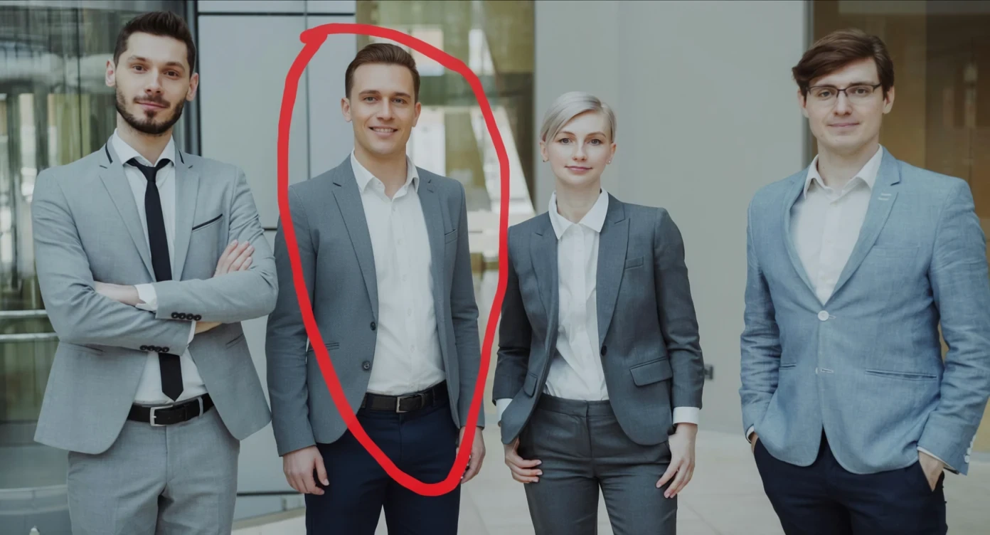 Qwen-Edit-2509 result for Replace the woman in the red circle with a man.