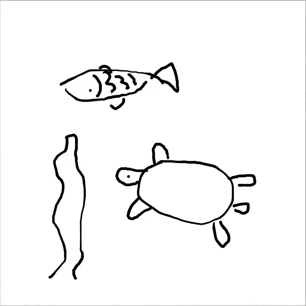 Kontext result for Fish, turtle, and seaweed in the ocean world. Render them realistically.