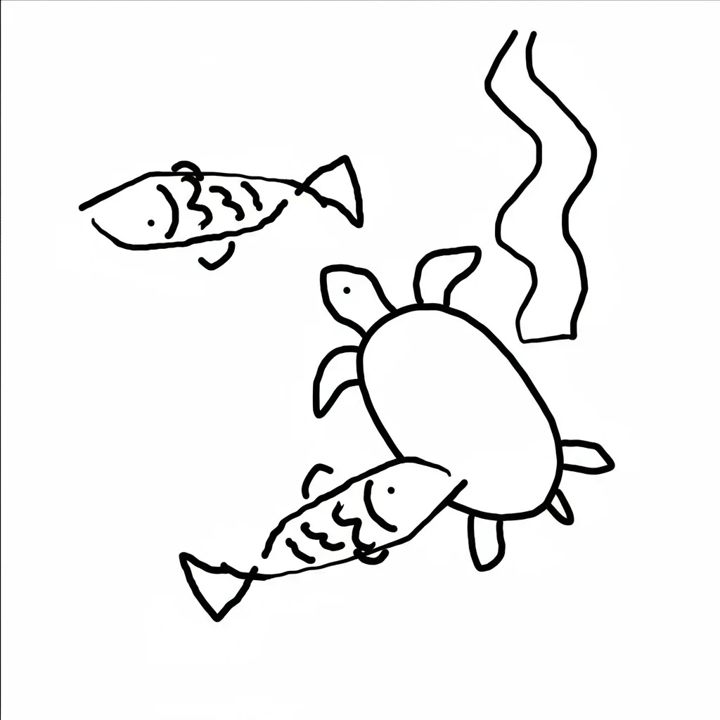 Nano Banana result for Fish, turtle, and seaweed in the ocean world. Render them realistically.