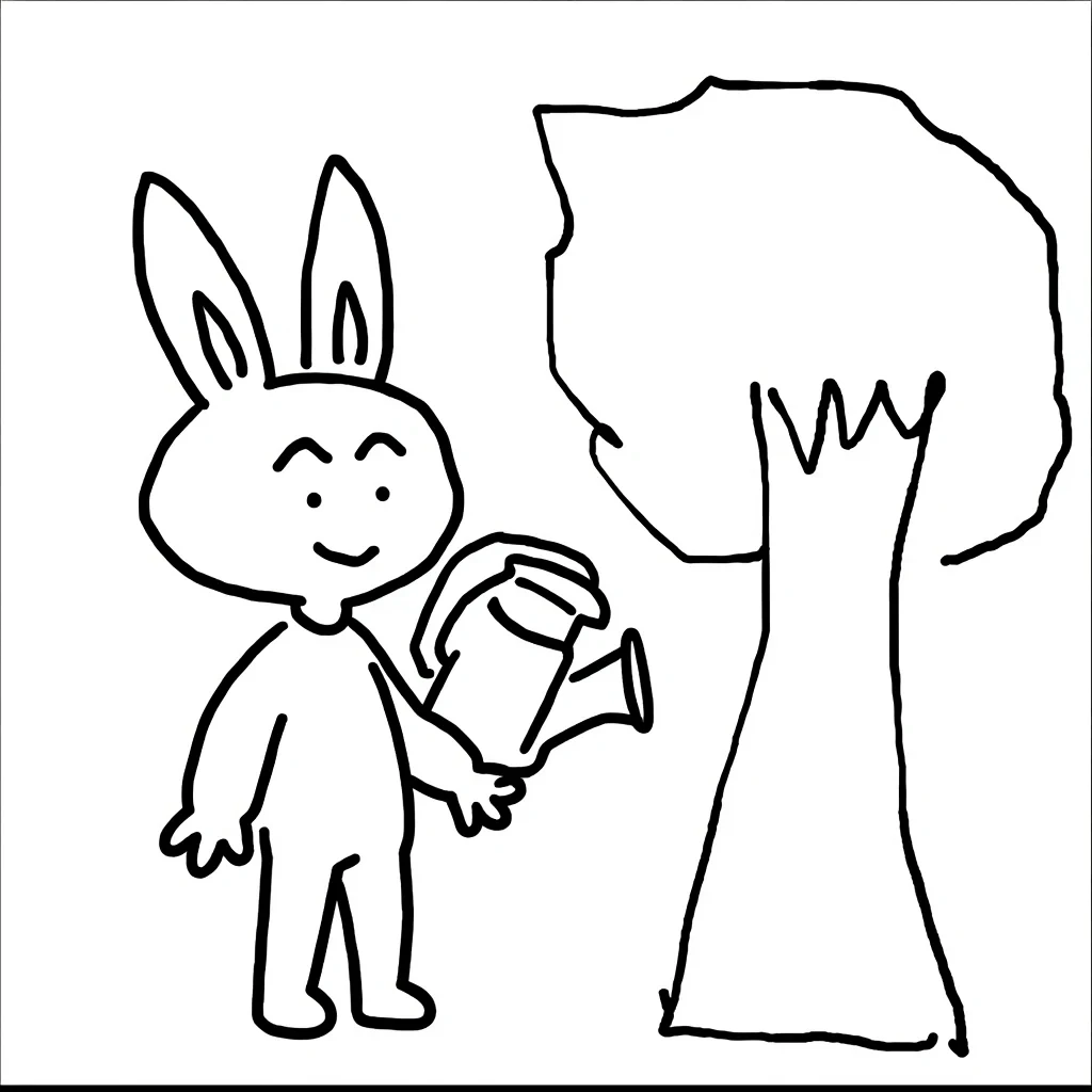 DreamOmni2 result for A person with rabbit ears is watering a tree.