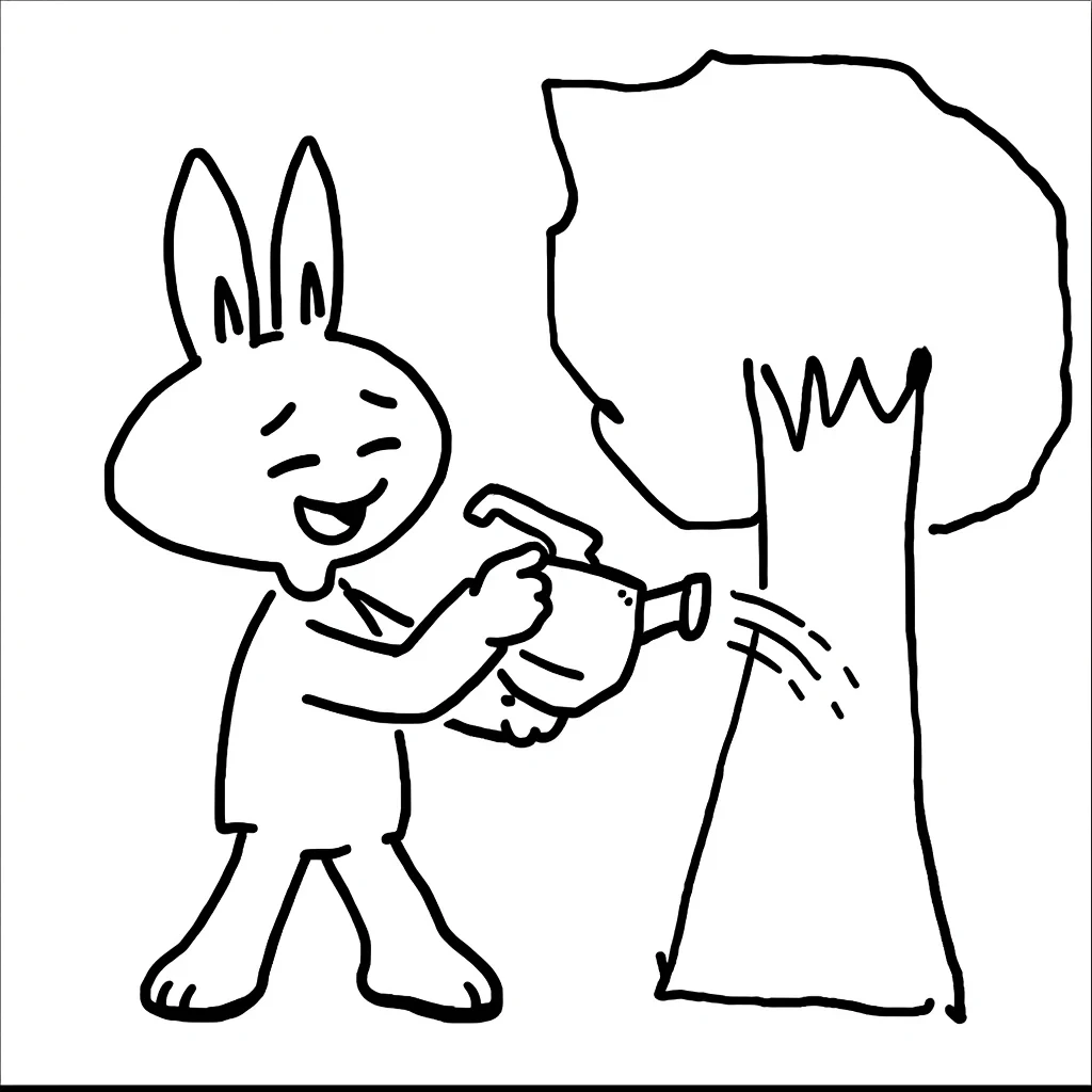 Kontext result for A person with rabbit ears is watering a tree.
