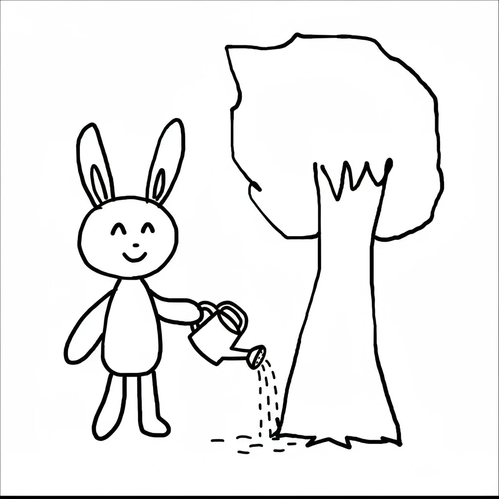 Nano Banana result for A person with rabbit ears is watering a tree.